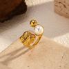 Chenhe's new titanium steel open imitation pearl ring, European and American style smooth surface ball special-shaped personalized plated 18K gold 
