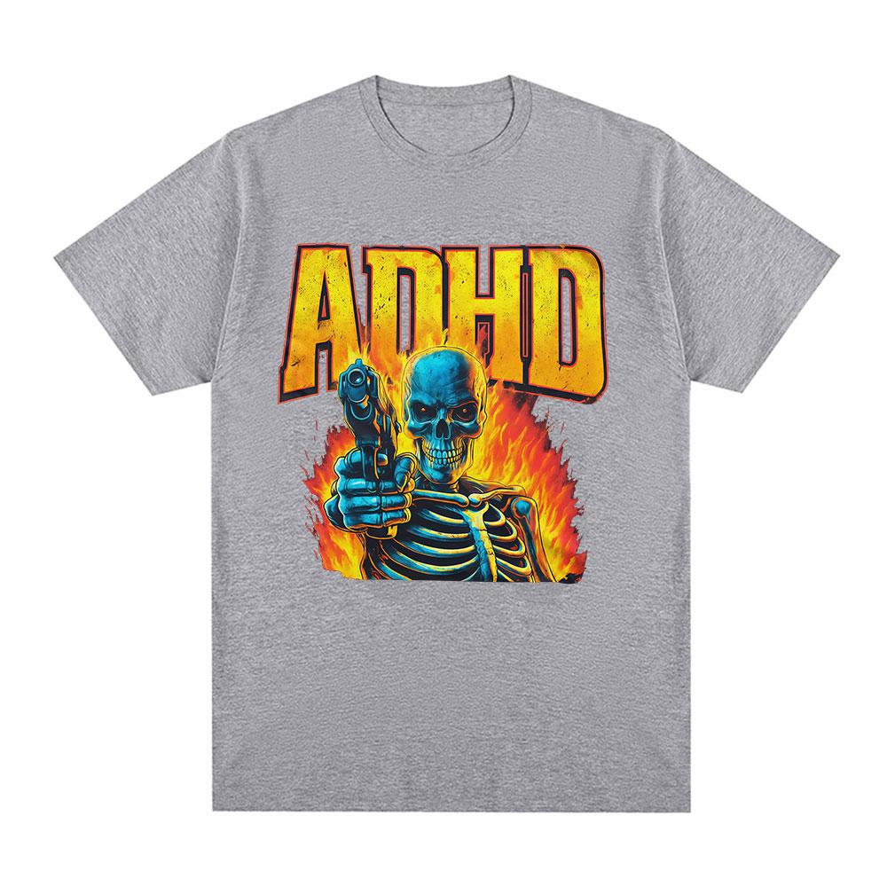 Autism ADHD Funny Skeleton Meme Tshirts Men Women Clothing Vintage Gothic Short Sleeves Tshirt Cotton Summer Oversized T Shirt