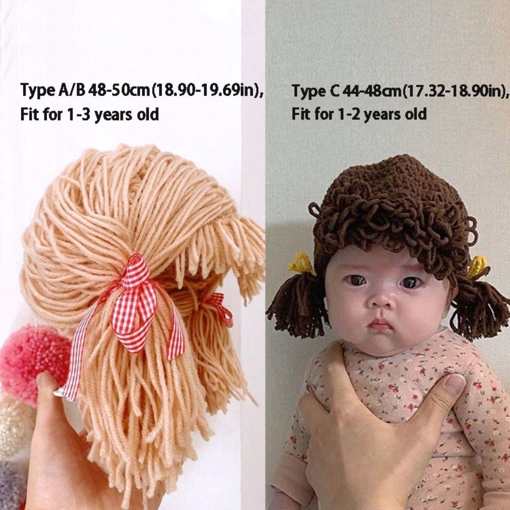 Bangs Baby Gebreide Muts met Vlechtjes Pruik Bevestigd Kinder Cosplay Haar Kap voor Baby Meisjes