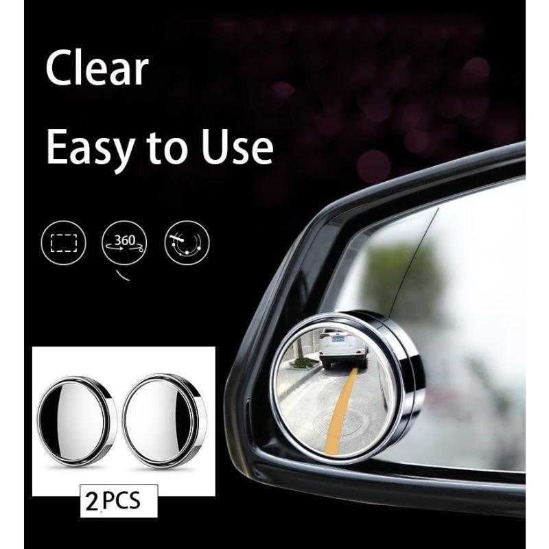 2Pcs Car Rearview Sucker Mirrors 360° Blind Spot Mirror Adjustable Round Frame Convex Wide-angle Clear Rearview Auxiliary Mirror