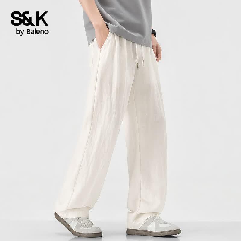 Baleno Men's S&K Lightweight Tencel Lyocell Linen Blend Straight Casual Pants