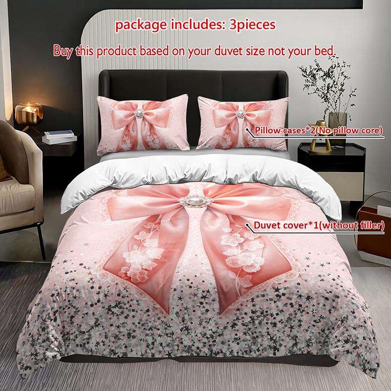 

3Pcs Pink Bowknot Lace Bedding Duvet Cover Set Elegant Bowknot Romantic Bowknot Themed Bed Quilt Set Sparkling Bowknot Duvet Cover Set&EU Single(135x200cm)
