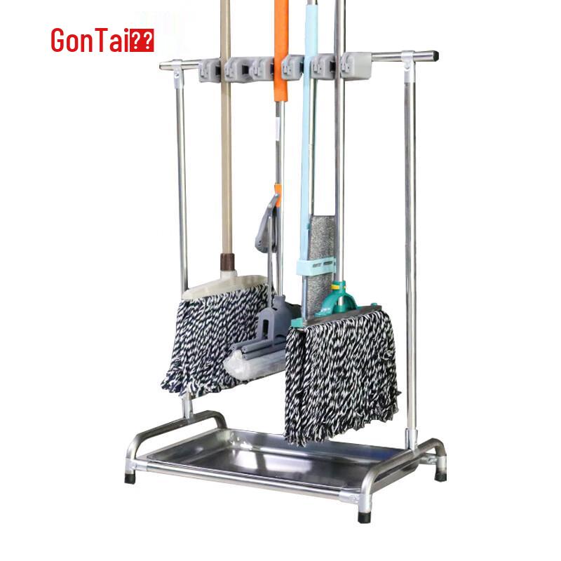 Stainless Steel Movable Mop and Broom Storage Rack