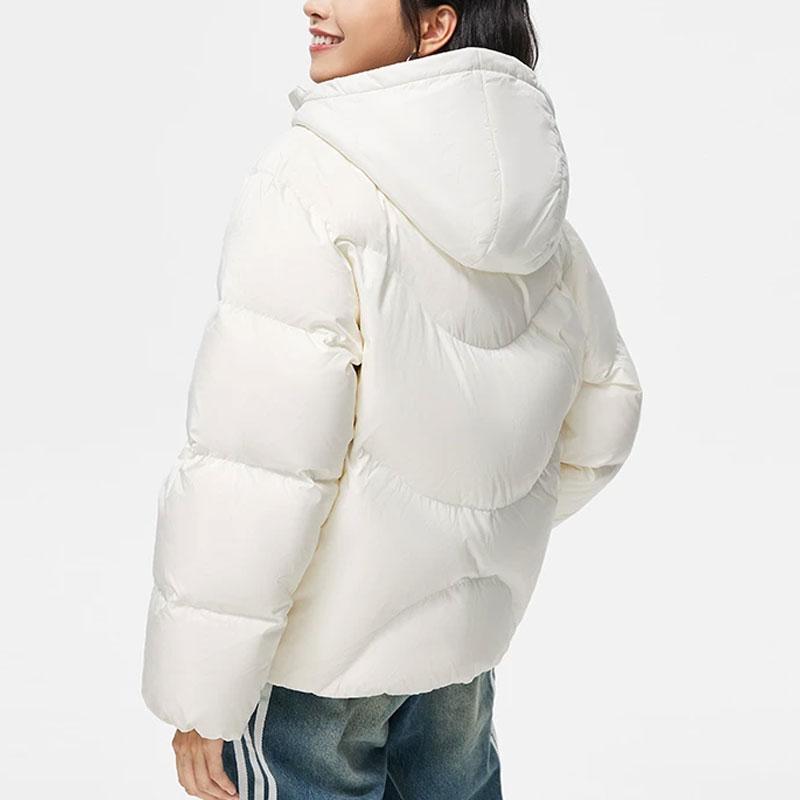 Li Ning Sports Lifestyle Series Solid Color Short Hooded Down Jacket Women Outerwear Off-White AYMT110-1