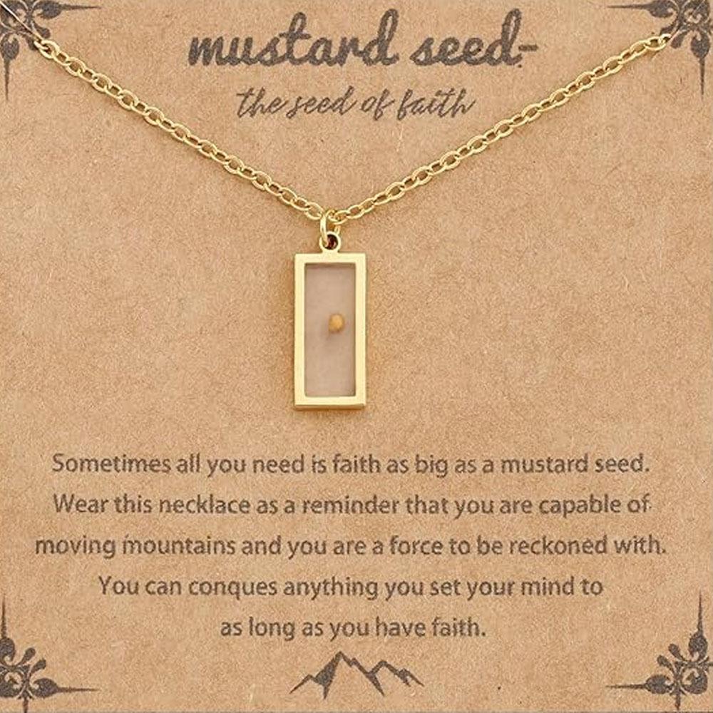 18K Gold Plated Stainless Steel Mountains-Mustard Necklaces Christian Faith Jewelry Mustard Seed Faith Necklace for Women Gifts