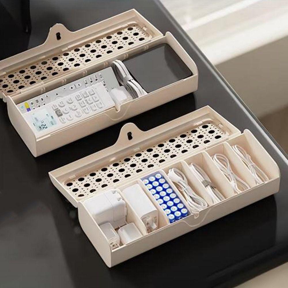 Plastic Date Cable Storage Box Rattan Weave Style Charging Cord Management Case  Office