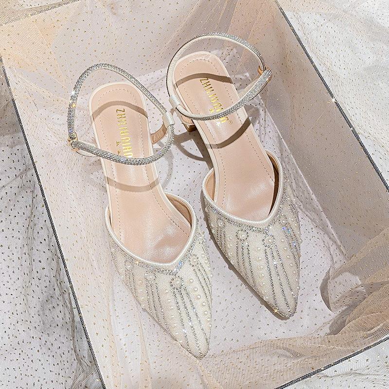 Fashion 2025 Sandals Clear Heels Retro Woman Shoes Med Suit Female Beige Large Size New Original Block Medium Black Spring Low Big Comfo