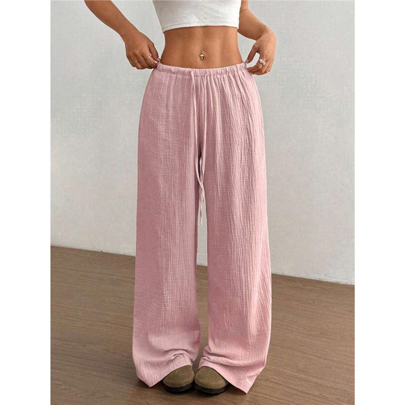 Women S Casual Solid Color Wide Leg Pants Elastic Waist Loose Trousers 8 Colors