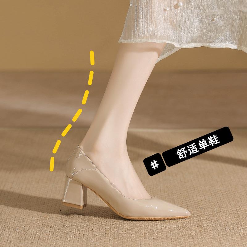 Beautiful high heels women's new temperament soft leather, cm not tired feet thick heels shallow mouth single shoes women