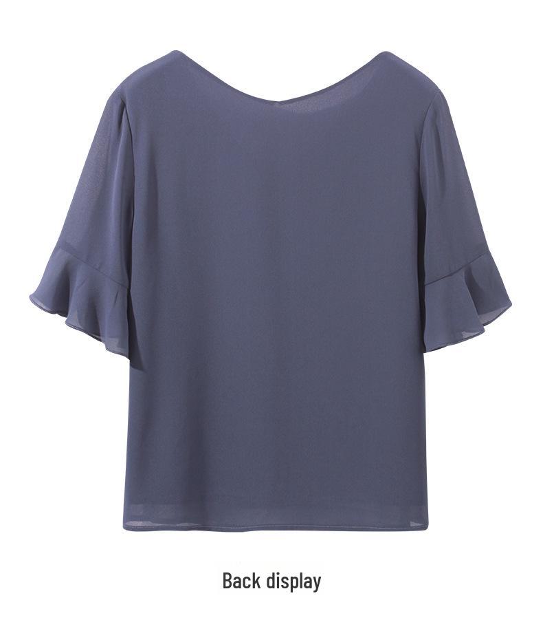 Aiyimaiyi 2023 Damen Chiffon Kurzarm Stilvolles Lockeres Hemd - Schlankmachendes, Bauchbedeckendes Oberteil für den Sommer