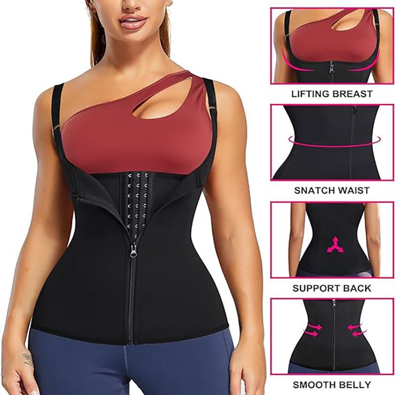 Zippered Women's Body Shaping Tummy Control Waist Corset Neoprene 3-Layer Patch Sweat-wicking Vest Shapewear