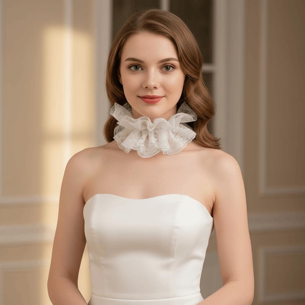 White Neckband Lolita Lace Cuffs Lace Ruffled Wrist Sleeves Fashion Fake Sleeves  Daily Accessory