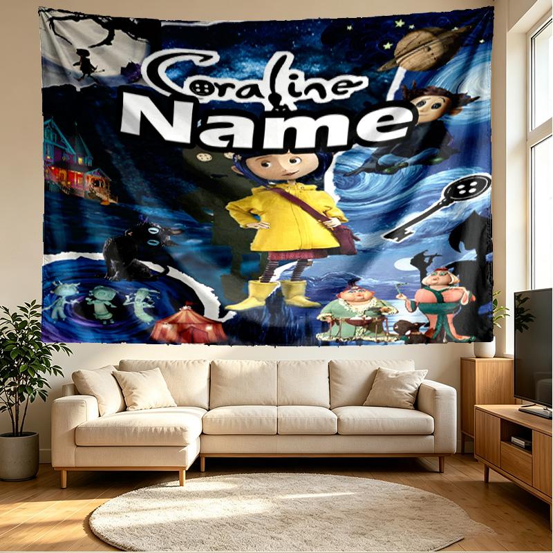 Custom Name Personalized Coraline Print Tapestry, Wall Art Decor, Bedroom, Dorm, Apartment, LivingRoom, Party Backdrop, Gift for Birthday