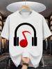Unisex Summer Casual Short Sleeve T Shirt Black Headphone Red Music Note Graphic Oversized Loose Tees Street Daily Fashion Tops