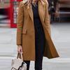 Fashion Casual Loose Breasted Long Solid Woolen Medium Outerwear Women Color Coat