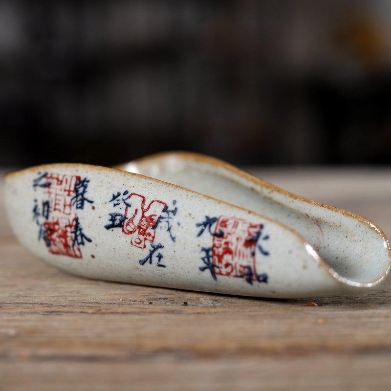 Vintage Chinese Calligraphy Tea Spoon Pottery Cha Ze Tea Set Accessories Tea Ceremony Tea Scoops