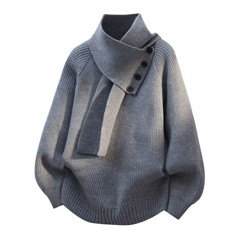 Autumn and Winter Ins Lazy Style Thick Scarf Sweater Men's Korean Version Trendy Loose Solid Color Base Knit Sweater