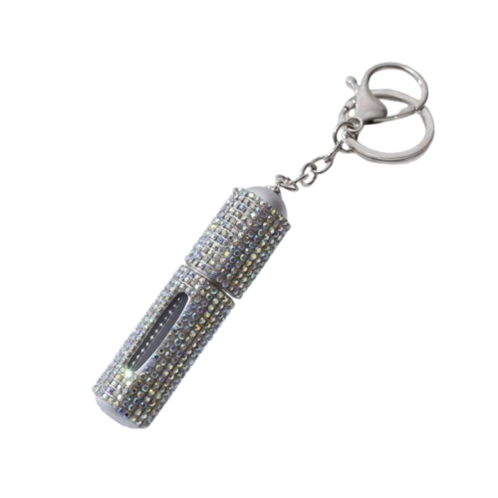 Exquisite Bottom Refillable Keychain Bottle 5ml Crystal Key Ring Atomizer Rhinestone Portable Spray Bottle For Travel