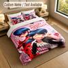 Set Biancheria da Letto 3 Pezzi con Nome Personalizzato, Miraculous Ladybug 1 Copripiumino 2 Federe Biancheria da Letto Morbida per Regalo