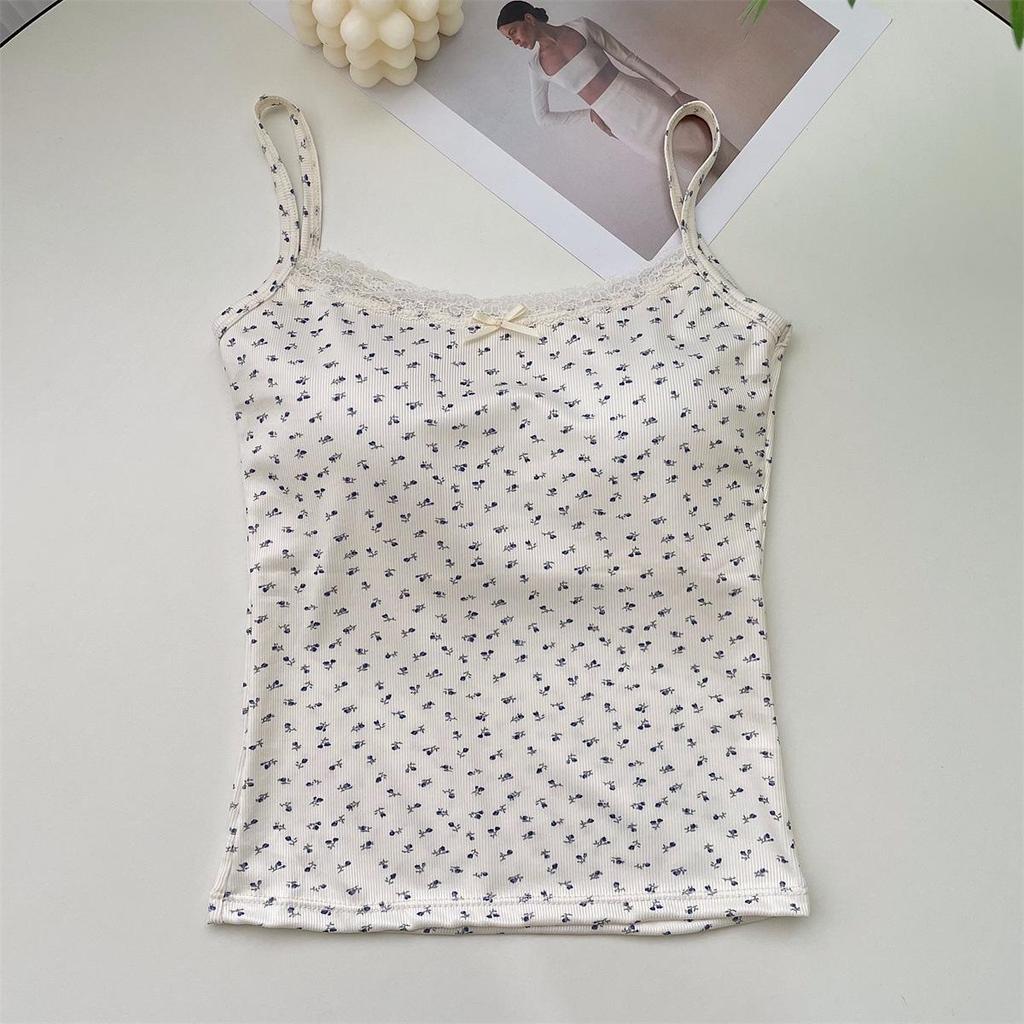 2024 Japanese Floral Ice Silk Lace Camisole - Summer Top for Women