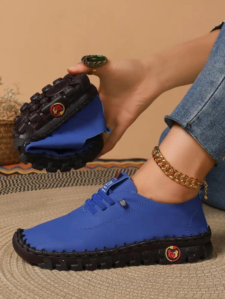 Fashion Women's Wide Fit (Sizes 35-45) Leather Sneakers Flat Elastic Slip-On Loafers – Comfortable Casual Shoes for Moms Women's Shoes