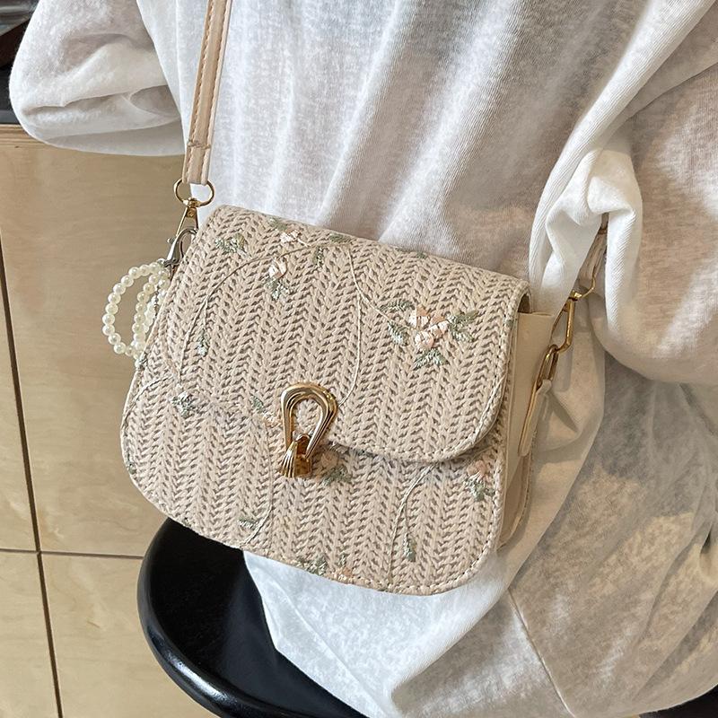Geantă Crossbody Monoumar Nou Stil Țesută La Modă Versiune Coreeană cu Ins Geantă Mică Pătrată Geantă Țesută din Paie Femei