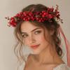 Wine Red Rose Flower Hairband Large Ribbon Wreath Headband Bridal Hair Accessory  Bridesmaid