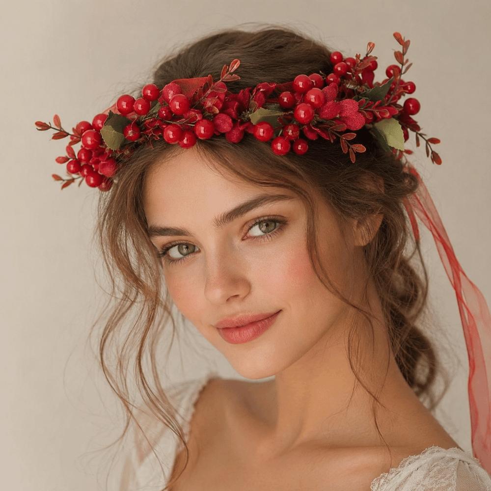 Wine Red Rose Flower Hairband Large Ribbon Wreath Headband Bridal Hair Accessory Bridesmaid