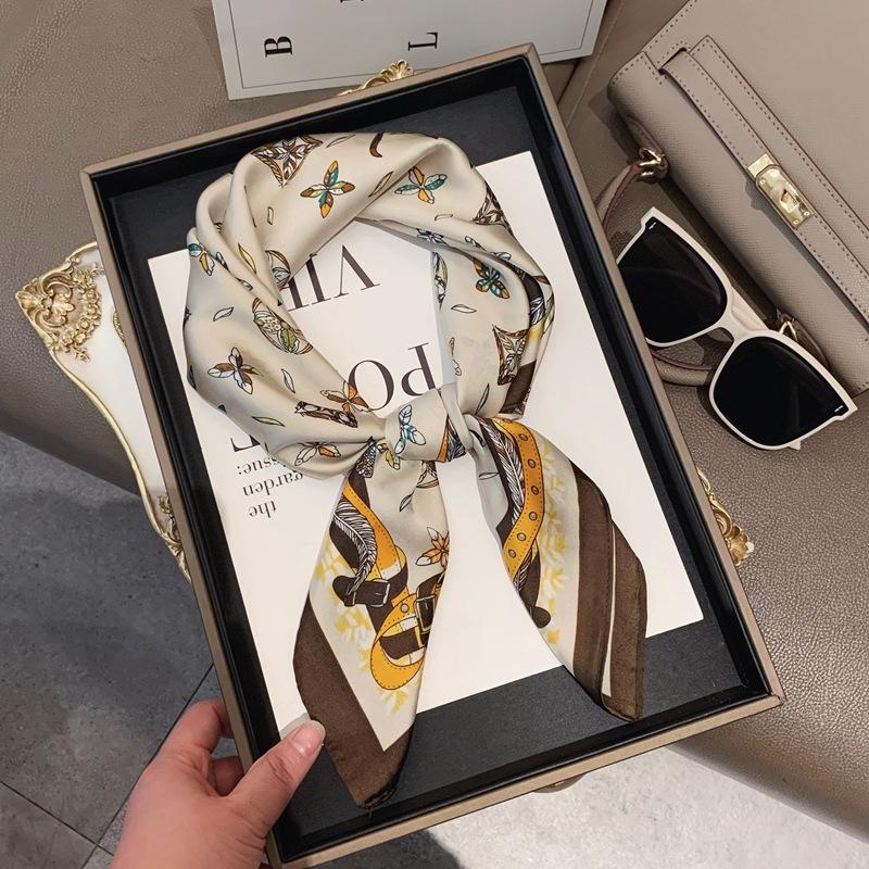 Luxury Design Print Shawl Square Scarf For Women Satin Summer Wraps Neckerchief Female Hair Bands Ribbon Headband Bandana