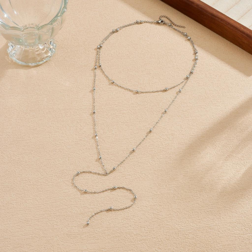 Gold Plated Layered Beaded Ball Chain Necklace
