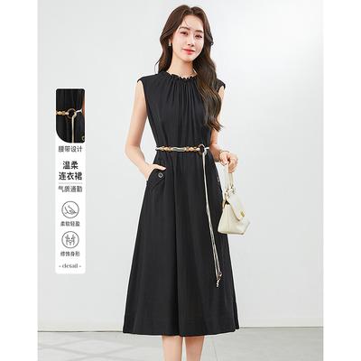 Summer New Fashionable Sleeveless Pleated Elastic Design Casual Temperament Dress