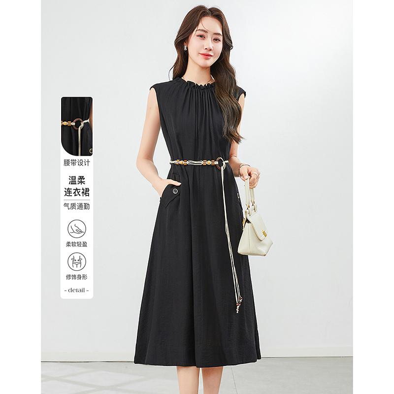 Summer New Fashionable Sleeveless Pleated Elastic Design Casual Temperament Dress