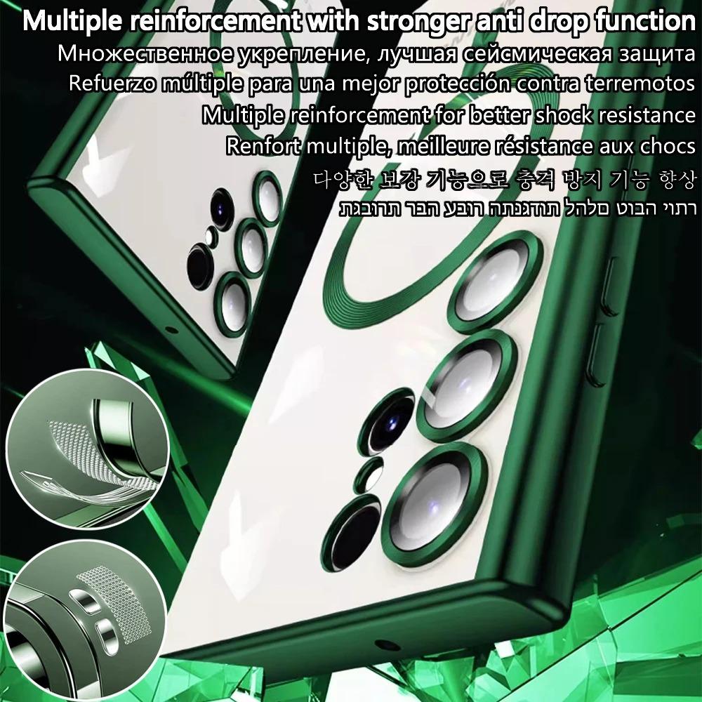 Wireless Magnetic Plating Phone Cases For Magsafe Case Samsung Galaxy S25 S23 S24 Ultra S21 FE S22 Lens Protective Cover