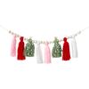 Christmas Hanging Cotton Woolen Tassels Garlands with Wood Beads for Mantel Decorations and Celebration Bunging Banners