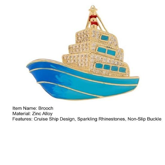 Damen Brosche Hochglanz Strasssteinbesatz Funkelndes Kreuzfahrtschiff Design Reversnadel Anti-Rutsch-Verschluss Anzüge Mäntel Jacken Hemden Abzeichen
