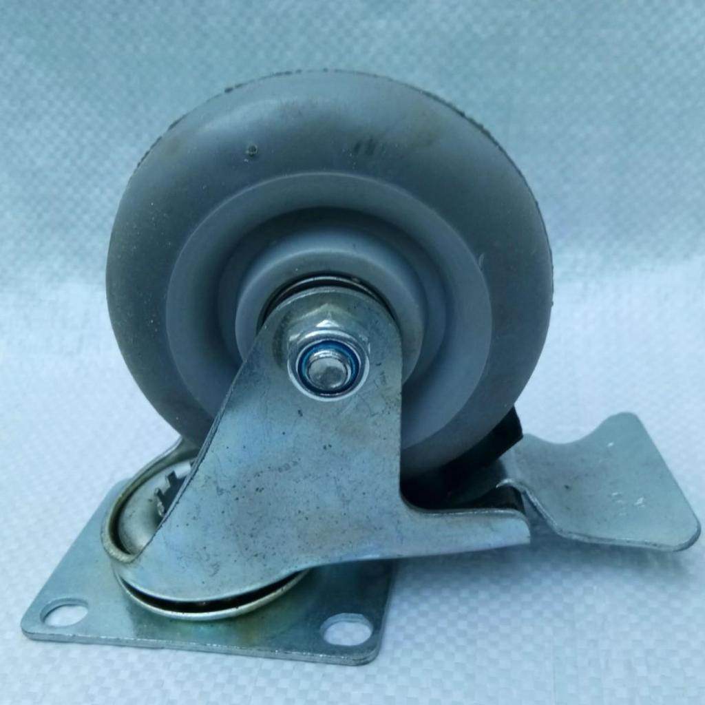 4-inch Medium-Duty Gray TPR Rubber Wheel with Double Bearing Plate Brake