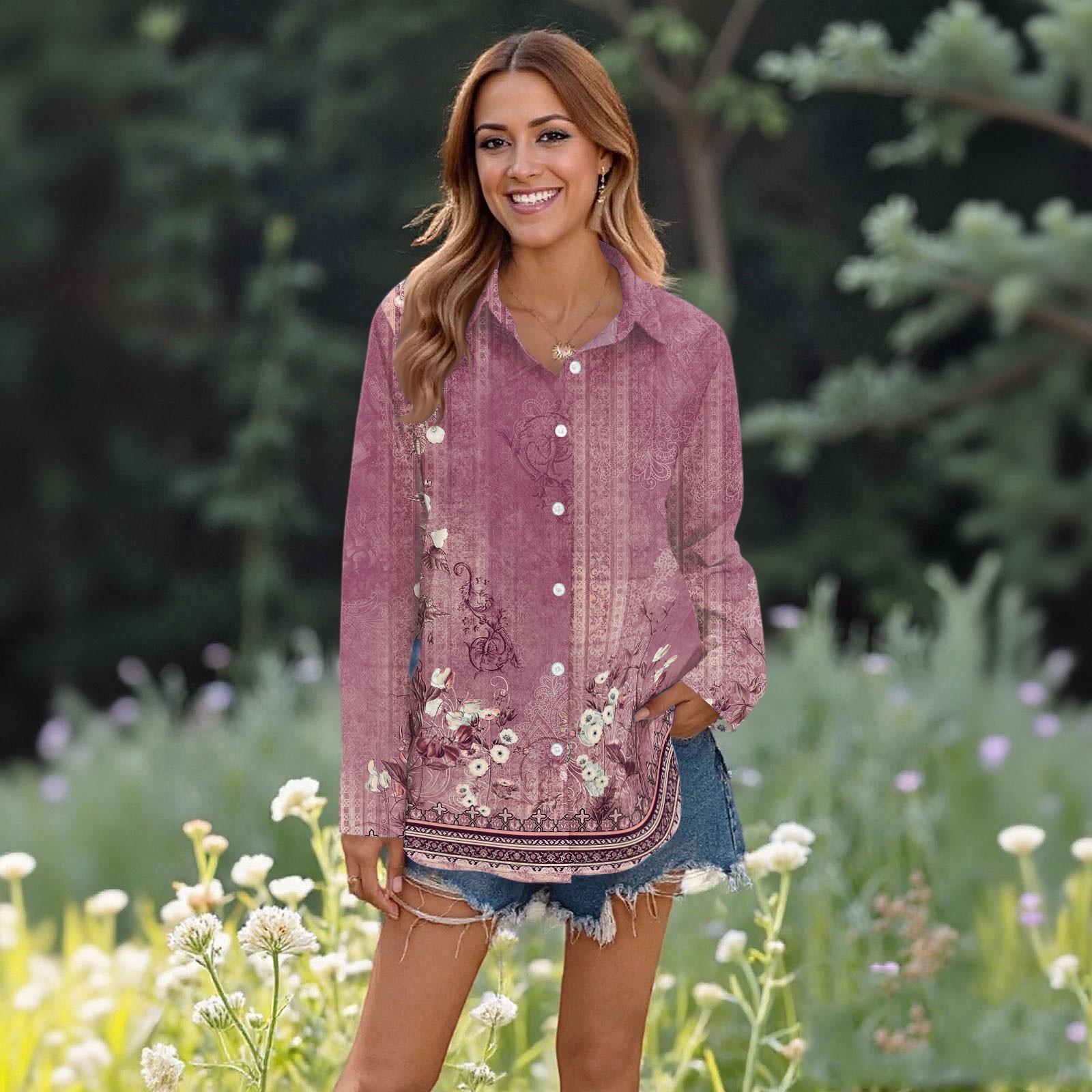 

Women s Casual Fashion Tops Long Sleeve Button Loose Shirt XXL