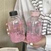 600ML Roztomilá láhev na vodu z plastu s mašlí Neprosakující hrnek na džus Přenosný hrnek na mléko a kávu Venkovní hrnek na pití vody Kuchyňské hrnky na vodu