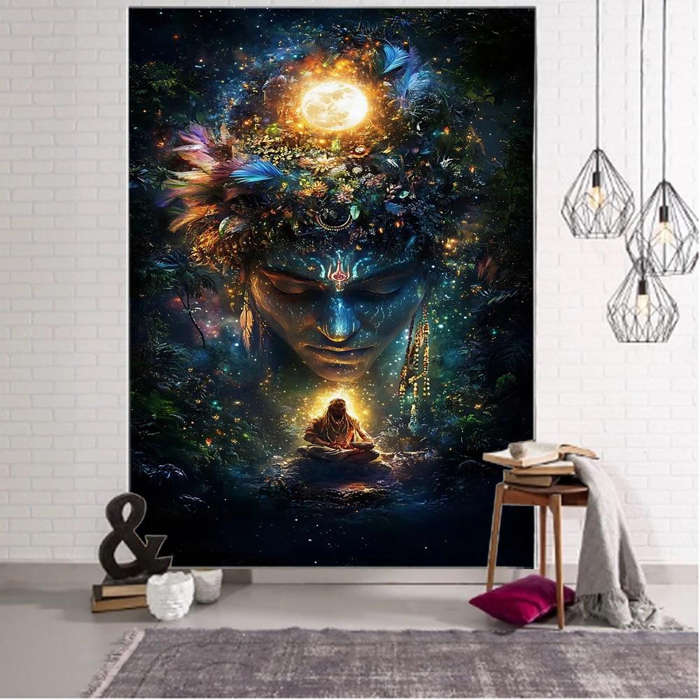

Enlightened Buddha Tapestry Serene Meditation Under Sacred Tree Unique Wall Art for Bedroom Spirituality Lover Gift 74x94cm(29x37in)