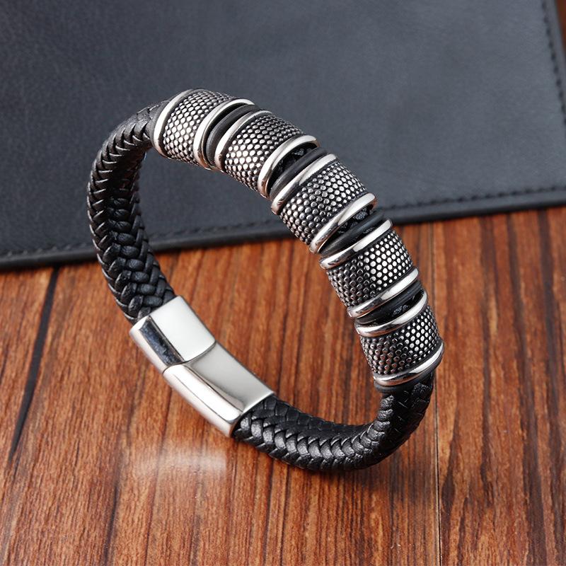 Läderarmband för män i rostfritt stål Läderflätat armband Mode Vikingsmycken Street Hipster Wear Smycketillbehör