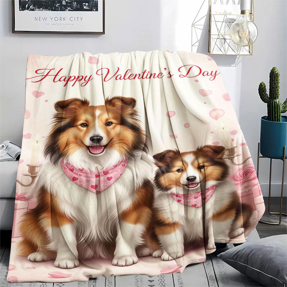 1Pc Cutetwodogs Print Flannel Blanket, High quality Comfortable for All Seasons, Home Decor, Warmth and Comfort, Perfect for Christmas Gifts
