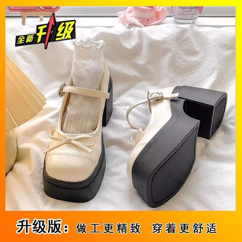 Korean version of Internet celebrity small leather shoes women's spring and autumn with skirt thick heel single shoes temperament Mary Jane shoes