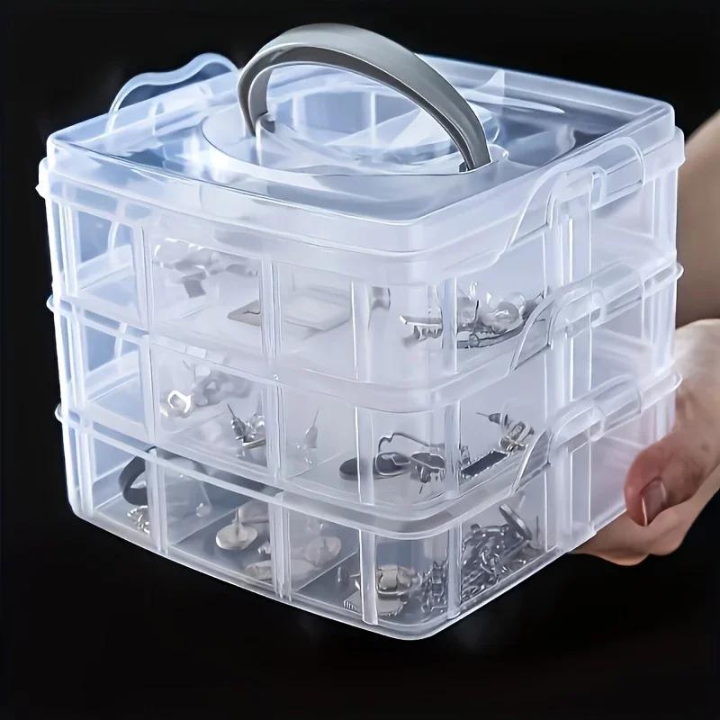 3-layer 18 Grid Transparent Jewelry and Toy Storage Box, Jewelry Earrings, Rings, LEGO Toy Organizer Box