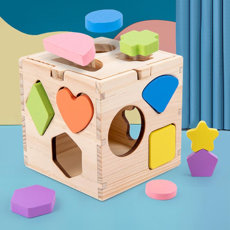 Wooden geometric shape clock intelligence box kindergarten early education puzzle matching cognitive building blocks children's toys