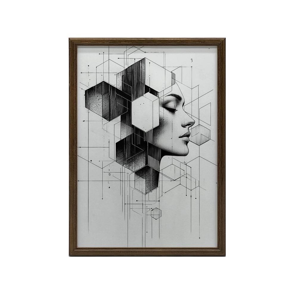 Czarno-Białe Marzenie Geometryczne Czarno-Białe Marzenie Geometryczne, 30X40 Cm, Rama Drewniana Biała, Papier Matowy 230 Gsm