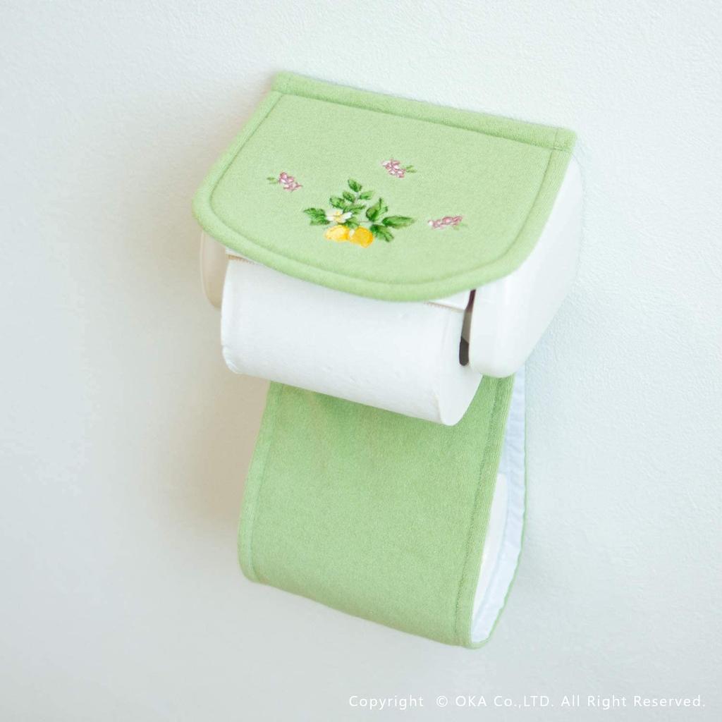 3-teiliges Toilettenmatten-Set (Grün, Hergestellt in Japan) - Enthält Toilettenmatte, Mehrzweck-Deckelbezug und Toilettenpapierhalter-Abdeckung (Oka Provence Grün) - Antibakteriell