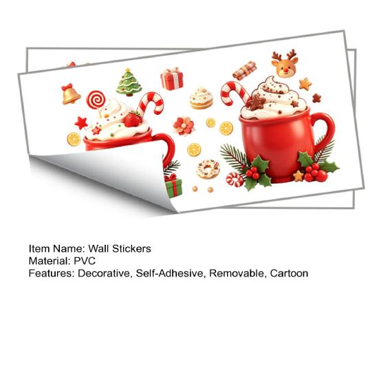 Self Adhesive Refrigerator Decor 2Pcs Christmas Hot Drinks Wall Stickers for Kitchen Cabinets, Self-Adhesive Art Holiday Fridge Decorations