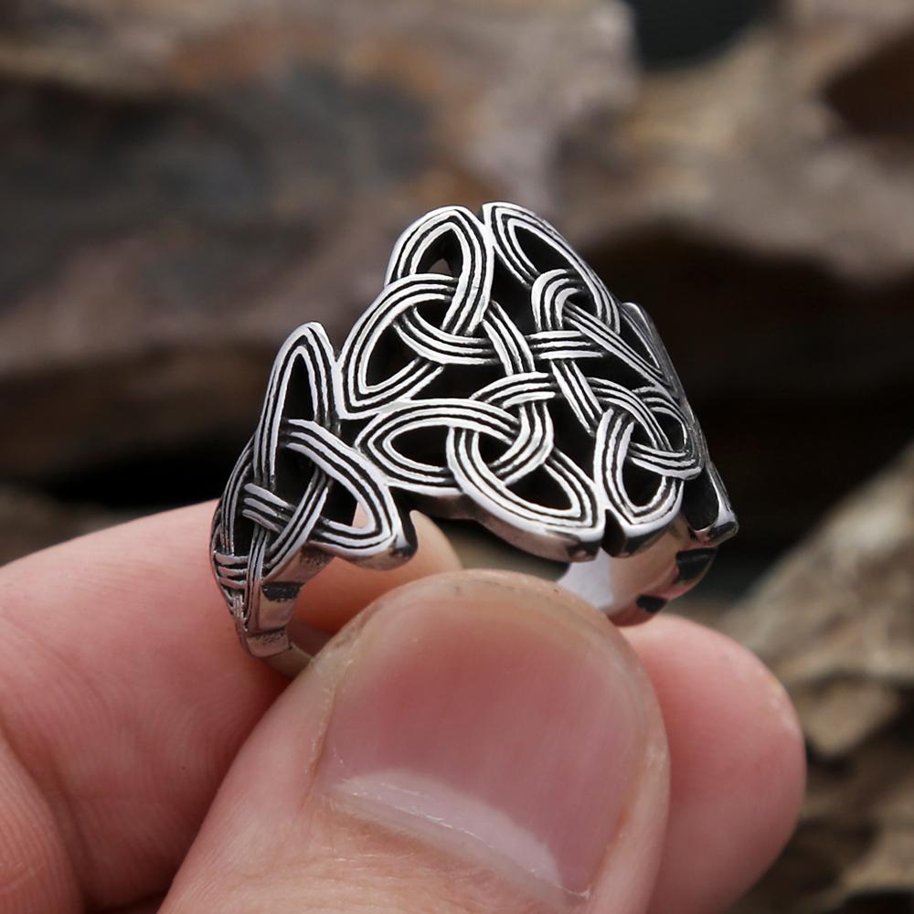 Vintage Wikinger Keltische Knoten Ring 316L Edelstahl Nordisches Amulett Schmuck Geschenk für Männer Frauen