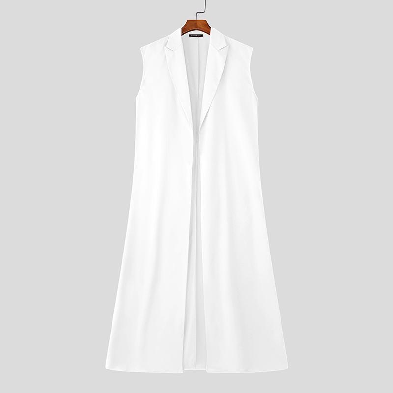 

INCERUN Мужской жилет-кардиган без рукавов с лацканами, спереди открытый, повседневный, свободного кроя, длинный XL белый