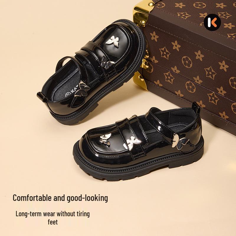 Carter Rabbit Girls' Stylish Black Leather Princess Shoes - Spring 2026 Formal Performance Footwear (X5CK004)